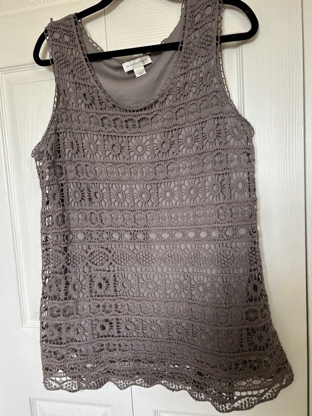 Christopher & Banks Taupe Crochet Top